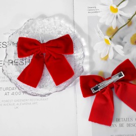 2PCS Velvet Hair Bows Red Hair Ribbon Clips 4 Big Fall Alligator Clips Hair Accessories for Women Girls Toddlers Kids Baby