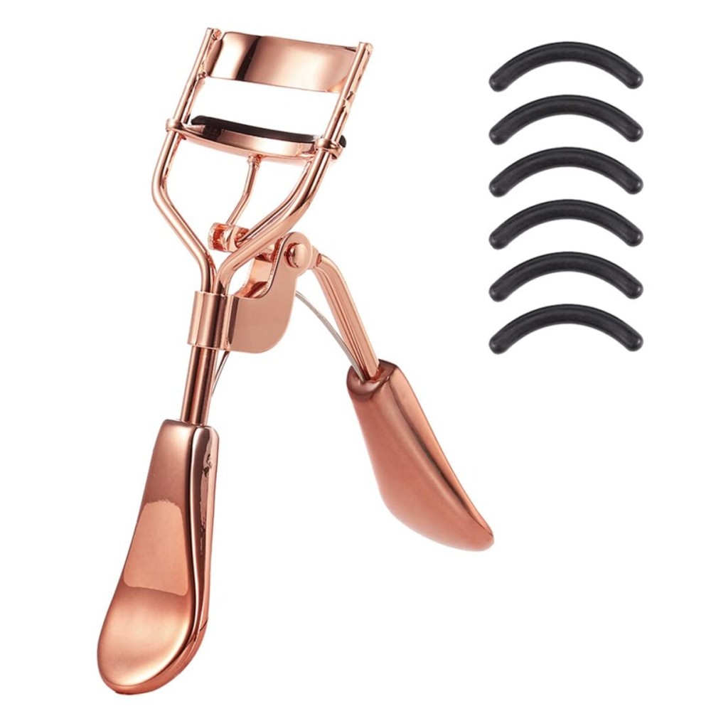 Eyelash Curlers Protable Eyelash Curler with 6 Silicone Refill Pads Professional Lash Curler Makeup Tool for Eyes (2 Golden)