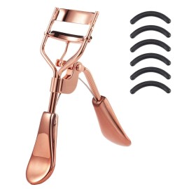 Eyelash Curlers Protable Eyelash Curler with 6 Silicone Refill Pads Professional Lash Curler Makeup Tool for Eyes (2 Golden)