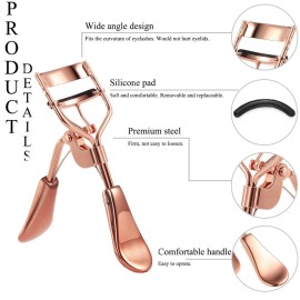 Eyelash Curlers Protable Eyelash Curler with 6 Silicone Refill Pads Professional Lash Curler Makeup Tool for Eyes (2 Golden)