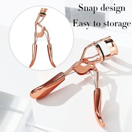 Eyelash Curlers Protable Eyelash Curler with 6 Silicone Refill Pads Professional Lash Curler Makeup Tool for Eyes (2 Golden)