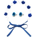 OIIKI Bridal Headband Crystal Navy Blue Flower Crown Wedding Headpiece with Earring, Bride Hair Accessories Blue Rose Crown, Hairpiece Hair Vine for Women Girls