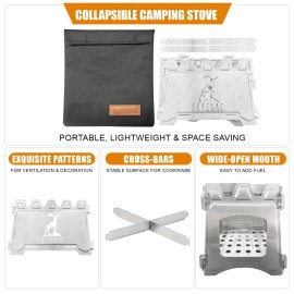 Camping Wood Burning Stove Portable - Folding Camp Stove Collapsible Backpacking Stove Stainless Steel Campfire Stove Outdoor Cooking Foldable Lightweight Stove for Picnic Hiking BBQ