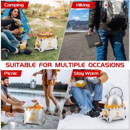 Camping Wood Burning Stove Portable - Folding Camp Stove Collapsible Backpacking Stove Stainless Steel Campfire Stove Outdoor Cooking Foldable Lightweight Stove for Picnic Hiking BBQ