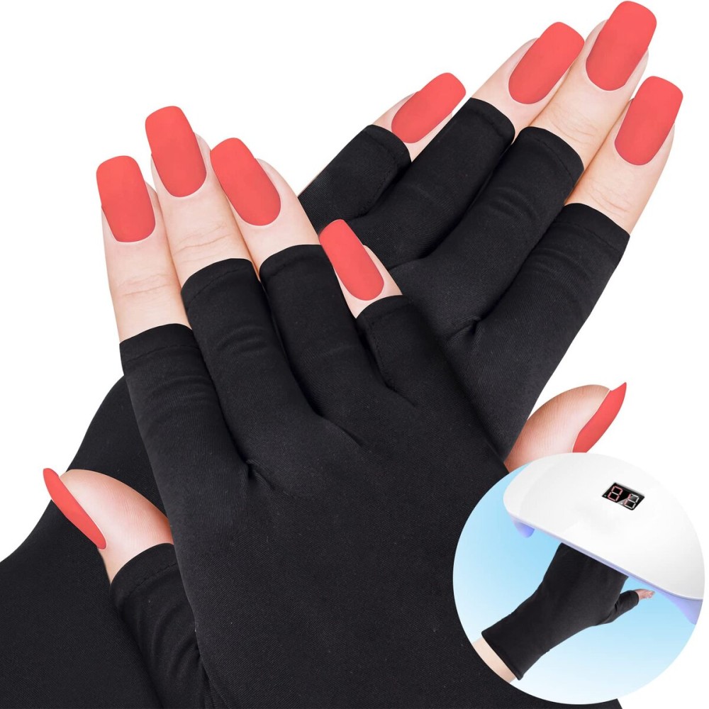 ANCIRS 2 Pairs UV Gloves for Gel Nail Lamp, Anti UV Fingerless Gloves for Nail Art DIY Accessories, Gel Manicure UV Shield Gloves for Hand Skin Care Protection-Black ANCIRS 2 Pairs UV Gloves for Gel Nail Lamp, Anti UV Fingerless Gloves for Nail Art DIY Accessories, Gel Manicure UV Shield Gloves for Hand Skin Care Protection-Black