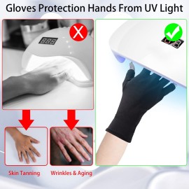 ANCIRS 2 Pairs UV Gloves for Gel Nail Lamp, Anti UV Fingerless Gloves for Nail Art DIY Accessories, Gel Manicure UV Shield Gloves for Hand Skin Care Protection-Black ANCIRS 2 Pairs UV Gloves for Gel Nail Lamp, Anti UV Fingerless Gloves for Nail Art DIY Accessories, Gel Manicure UV Shield Gloves for Hand Skin Care Protection-Black