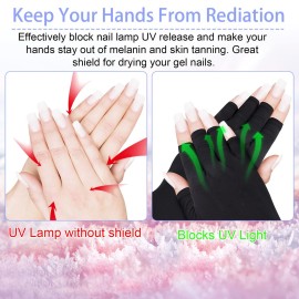 ANCIRS 2 Pairs UV Gloves for Gel Nail Lamp, Anti UV Fingerless Gloves for Nail Art DIY Accessories, Gel Manicure UV Shield Gloves for Hand Skin Care Protection-Black ANCIRS 2 Pairs UV Gloves for Gel Nail Lamp, Anti UV Fingerless Gloves for Nail Art DIY Accessories, Gel Manicure UV Shield Gloves for Hand Skin Care Protection-Black