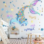 Buer Homie Mermaid Wall Decals for Girls Nursery Room Decor, Kids Bedroom Decorations, Tail Stickers, Baby Girl Decals, Purple Tail Wall Decor