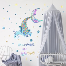 Buer Homie Mermaid Wall Decals for Girls Nursery Room Decor, Kids Bedroom Decorations, Tail Stickers, Baby Girl Decals, Purple Tail Wall Decor
