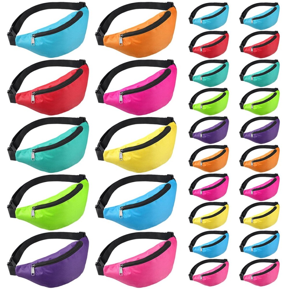 30 Pieces Neon Fanny Pack Bulk for Women Men Adjustable Waist Bag Exercising Hiking Running Waist Pack for Festival Travel Party Outdoor Activities, 10 Colors