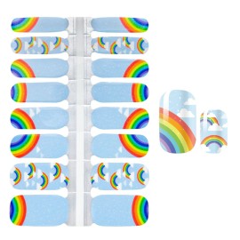 SILPECWEE 5 Sheets Rainbow Nail Wraps for Women Nail Polish Strips Self Adhesive Nail Polish Stickers Gel Nail Strips Stick on Nails for Manicure Design with 1pc Nail File
