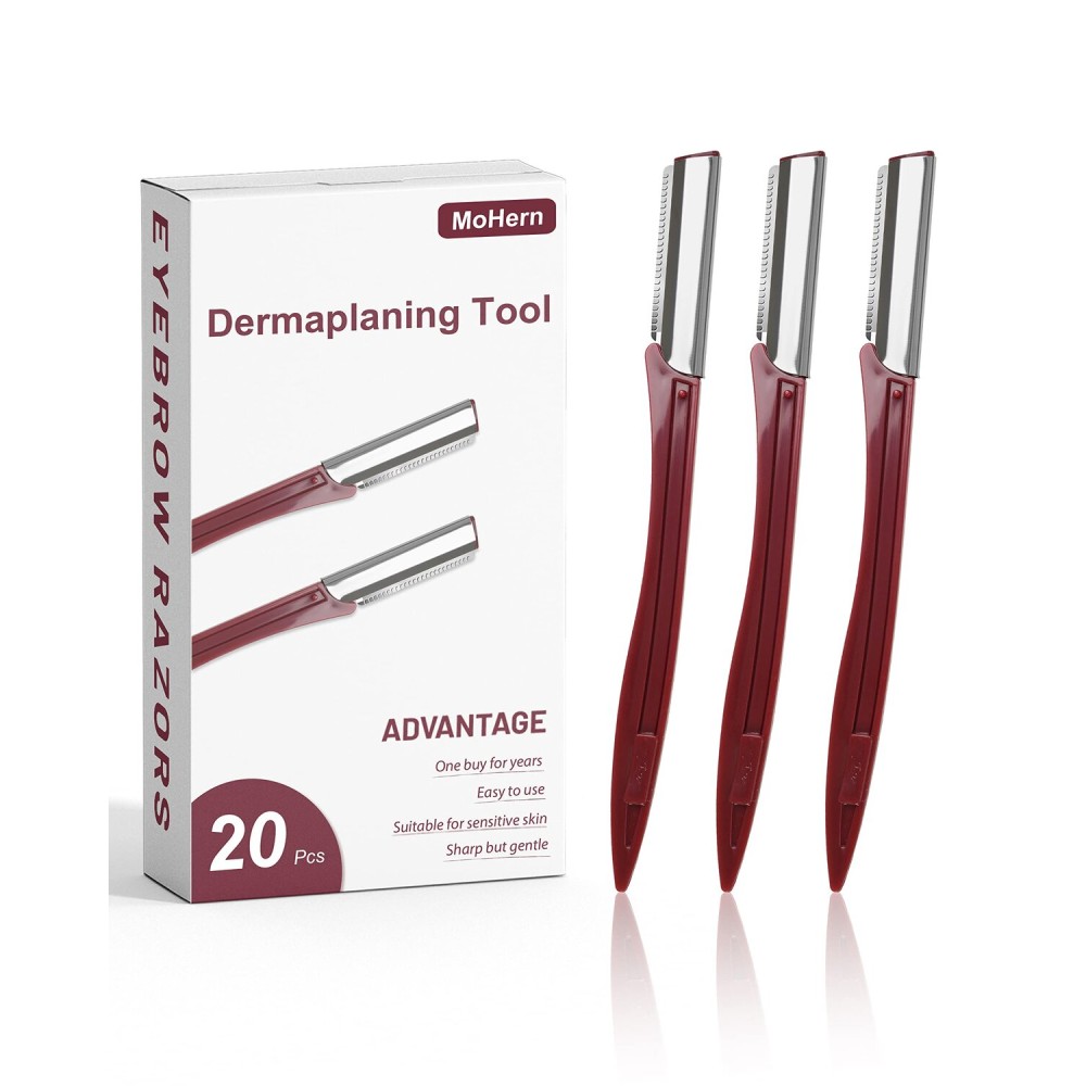 MoHern Multipurpose Eyebrow & Face Razor - 20 Pcs Dermaplane Razor, Face Shaver for Women and Men (Red) MoHern Multipurpose Eyebrow & Face Razor - 20 Pcs Dermaplane Razor, Face Shaver for Women and Men (Red)
