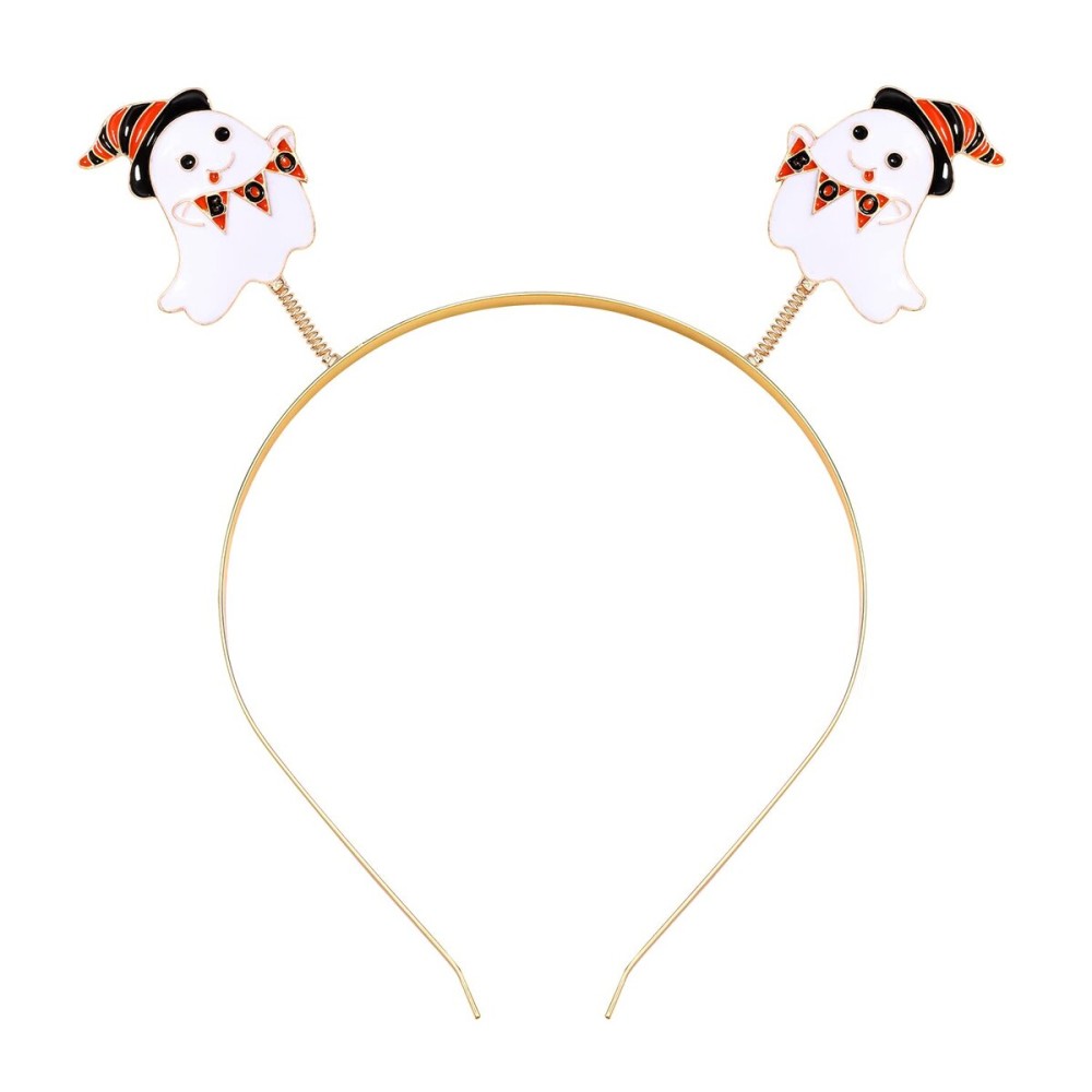 ZITULRY Halloween Headbands for Women Enamel Pumpkin Candy Corn Witch Hat Headband Gothic Spooky Ghost BOO Bat Moon Tiara Headpiece, White