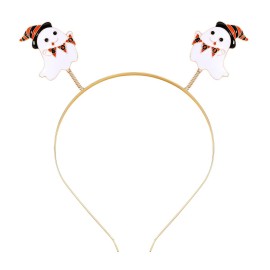 ZITULRY Halloween Headbands for Women Enamel Pumpkin Candy Corn Witch Hat Headband Gothic Spooky Ghost BOO Bat Moon Tiara Headpiece, White