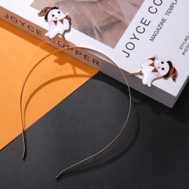 ZITULRY Halloween Headbands for Women Enamel Pumpkin Candy Corn Witch Hat Headband Gothic Spooky Ghost BOO Bat Moon Tiara Headpiece, White