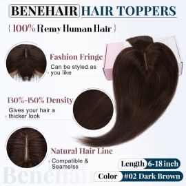 Benehair Clip in Hair Topper with Bangs Secret Topper Wiglet 100% Human Hair Clip in Top Hairpieces Fringe Bang Replacement Wiglet for Womem with Thinning Hair 18 Inch 53g Dark Brown 2 Benehair Clip in Hair Topper with Bangs Secret Topper Wiglet 100% Human Hair Clip in Top Hairpieces Fringe Bang Replacement Wiglet for Womem with Thinning Hair 18 Inch 53g Dark Brown 2