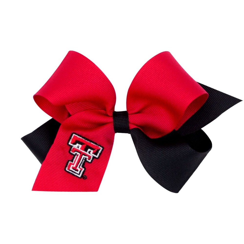 Divine Creations Girls\' Collegiate Themed Game Day Two-Tone Hair Bow by Wee Ones on a WeeStay Clip, Classic Grosgrain, Medium, Texas Tech
