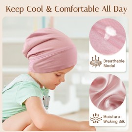 OLESILK Silk Bonnet for Kids Girls 2-6 Years, Adjustable Strap, Smooth for No Frizzy Hair, Breathable All Night Slleping Pink OLESILK Silk Bonnet for Kids Girls 2-6 Years, Adjustable Strap, Smooth for No Frizzy Hair, Breathable All Night Slleping Pink