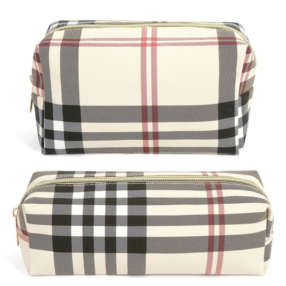 MAANGE Small Makeup Bag for Purse, 2 PCS Cosmetic Bag for Women Travel Makeup Pouch Leather Make up Bag Portable Zipper Pouch Brushes Bag - khaki plaid MAANGE Small Makeup Bag for Purse, 2 PCS Cosmetic Bag for Women Travel Makeup Pouch Leather Make up Bag Portable Zipper Pouch Brushes Bag - khaki plaid