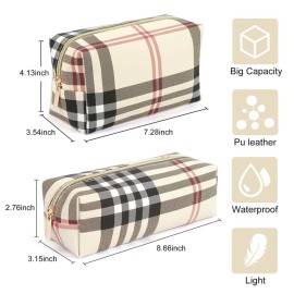MAANGE Small Makeup Bag for Purse, 2 PCS Cosmetic Bag for Women Travel Makeup Pouch Leather Make up Bag Portable Zipper Pouch Brushes Bag - khaki plaid MAANGE Small Makeup Bag for Purse, 2 PCS Cosmetic Bag for Women Travel Makeup Pouch Leather Make up Bag Portable Zipper Pouch Brushes Bag - khaki plaid