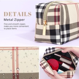 MAANGE Small Makeup Bag for Purse, 2 PCS Cosmetic Bag for Women Travel Makeup Pouch Leather Make up Bag Portable Zipper Pouch Brushes Bag - khaki plaid MAANGE Small Makeup Bag for Purse, 2 PCS Cosmetic Bag for Women Travel Makeup Pouch Leather Make up Bag Portable Zipper Pouch Brushes Bag - khaki plaid