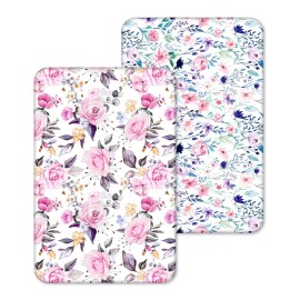 Pea Pod Pack N Play Sheets for Baby Girls, 2 Pack Floral Mini Crib Sheets Neutral, Stretchy Portable Playard Mattress Sheet Fitted, Ultra Soft Jersey Knit