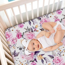 Floral Crib Sheets for Baby Girls 2 Pack, Fits Standard Nursery Crib Mattress & Toddler Bed Mattress 28x 52, Soft Stretchy Snug Neutral Baby Crib Fitted Sheets