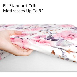Floral Crib Sheets for Baby Girls 2 Pack, Fits Standard Nursery Crib Mattress & Toddler Bed Mattress 28x 52, Soft Stretchy Snug Neutral Baby Crib Fitted Sheets
