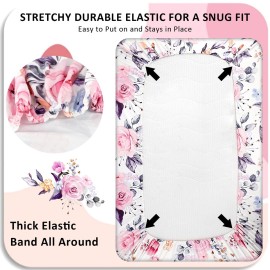 Floral Crib Sheets for Baby Girls 2 Pack, Fits Standard Nursery Crib Mattress & Toddler Bed Mattress 28x 52, Soft Stretchy Snug Neutral Baby Crib Fitted Sheets