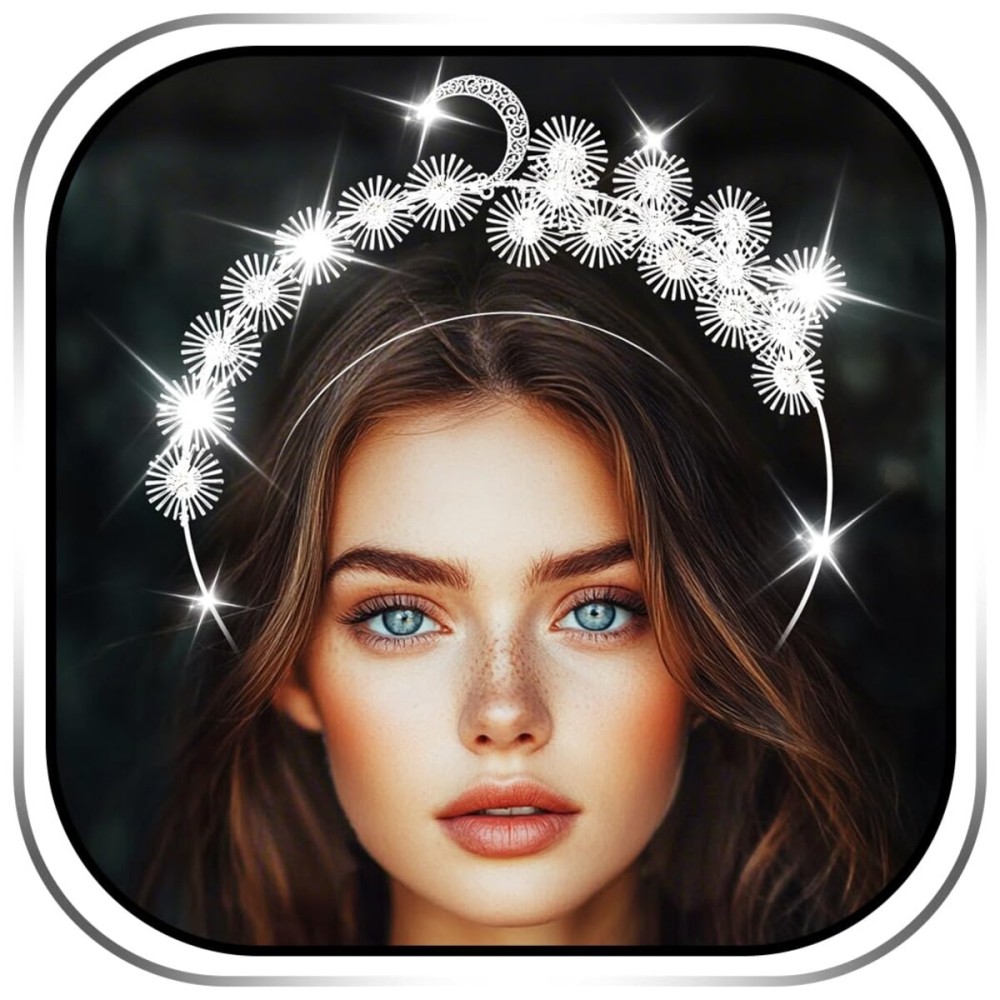 Urieo Moon Halo Crown Headband Goddess Star Tiara Celestial Festival Headpiece Hair Accessories for Women