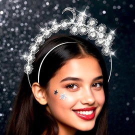 Urieo Moon Halo Crown Headband Goddess Star Tiara Celestial Festival Headpiece Hair Accessories for Women