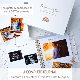 Baby Memory Book for Girl or Boy - First 5 Years Unisex Boho Rainbow Keepsake Journal to Record Newborn 1st Milestones - Gender Neutral Photo Album Scrapbook for Baby Shower - Pregnant New Mother Gift