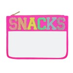 YogoRun Snack Bags Glitter Chenille Clear Snacks Pouch Bag for Travel Transparent Zipper Pouch Bag for Women (HotPink-Snacks)