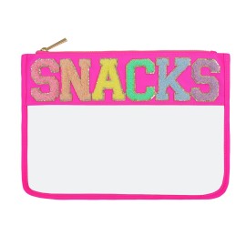 YogoRun Snack Bags Glitter Chenille Clear Snacks Pouch Bag for Travel Transparent Zipper Pouch Bag for Women (HotPink-Snacks)