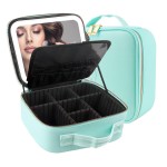MOMIRA Travel Makeup Bag Cosmetic Bag Makeup Organizer Bag with Lighted Mirror, Adjustable Brightness in 3 Color Scenarios, Waterproof Makeup Train Case, Gift for Women - Green