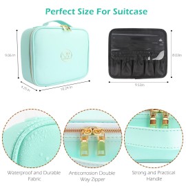 MOMIRA Travel Makeup Bag Cosmetic Bag Makeup Organizer Bag with Lighted Mirror, Adjustable Brightness in 3 Color Scenarios, Waterproof Makeup Train Case, Gift for Women - Green