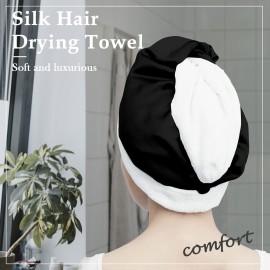 DAISYSILK Drying Hair Twist Head Towels,Silk Hair Towel Wrapped Cotton Inner- Fast Dry Curly/Long Hair Wraps for Women Wet Hair Silk Hair Towels for Women Turban for Wet Hair, Black DAISYSILK Drying Hair Twist Head Towels,Silk Hair Towel Wrapped Cotton Inner- Fast Dry Curly/Long Hair Wraps for Women Wet Hair Silk Hair Towels for Women Turban for Wet Hair, Black