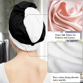 DAISYSILK Drying Hair Twist Head Towels,Silk Hair Towel Wrapped Cotton Inner- Fast Dry Curly/Long Hair Wraps for Women Wet Hair Silk Hair Towels for Women Turban for Wet Hair, Black DAISYSILK Drying Hair Twist Head Towels,Silk Hair Towel Wrapped Cotton Inner- Fast Dry Curly/Long Hair Wraps for Women Wet Hair Silk Hair Towels for Women Turban for Wet Hair, Black