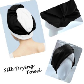 DAISYSILK Drying Hair Twist Head Towels,Silk Hair Towel Wrapped Cotton Inner- Fast Dry Curly/Long Hair Wraps for Women Wet Hair Silk Hair Towels for Women Turban for Wet Hair, Black DAISYSILK Drying Hair Twist Head Towels,Silk Hair Towel Wrapped Cotton Inner- Fast Dry Curly/Long Hair Wraps for Women Wet Hair Silk Hair Towels for Women Turban for Wet Hair, Black