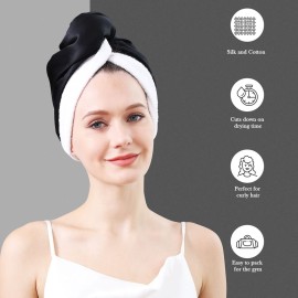 DAISYSILK Drying Hair Twist Head Towels,Silk Hair Towel Wrapped Cotton Inner- Fast Dry Curly/Long Hair Wraps for Women Wet Hair Silk Hair Towels for Women Turban for Wet Hair, Black DAISYSILK Drying Hair Twist Head Towels,Silk Hair Towel Wrapped Cotton Inner- Fast Dry Curly/Long Hair Wraps for Women Wet Hair Silk Hair Towels for Women Turban for Wet Hair, Black