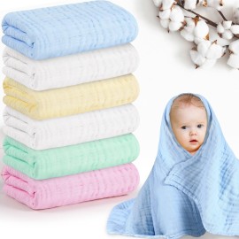 6 Pack Baby Muslin Bath Towels 43.3 x 43.3 Inch Co..