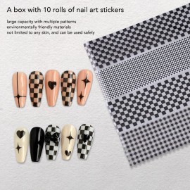 Plaid Nail Art Sticker Box - Black & White Plaid DIY Nail Art Stickers