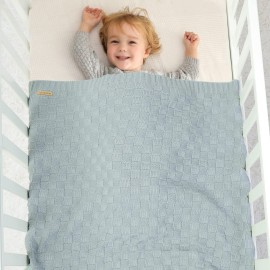 LAWKUL Baby Blanket Blue Newborn Babe Blankets Cable Knitted Soft Receiving Swaddle Cuddle Toddler Boy Girl Stroller 40x30