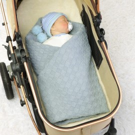 LAWKUL Baby Blanket Blue Newborn Babe Blankets Cable Knitted Soft Receiving Swaddle Cuddle Toddler Boy Girl Stroller 40x30