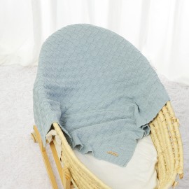 LAWKUL Baby Blanket Blue Newborn Babe Blankets Cable Knitted Soft Receiving Swaddle Cuddle Toddler Boy Girl Stroller 40x30