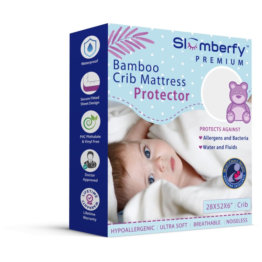 Bamboo Crib Mattress Protector by Slumberfy, Waterproof and Hypoallergenic Mattress Protector for Babies and Toddlers, Made of Bamboo Material, Mom\'s Choice Award Winner-29x52x6 inches