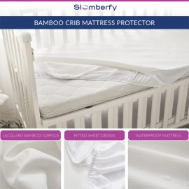 Bamboo Crib Mattress Protector by Slumberfy, Waterproof and Hypoallergenic Mattress Protector for Babies and Toddlers, Made of Bamboo Material, Mom\'s Choice Award Winner-29x52x6 inches