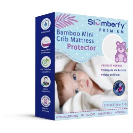 Mini Crib Mattress Protector by Slumberfy, Waterproof and Hypoallergenic Mattress Protector for Babies and Toddlers, Made of Bamboo Material -27x39 inches