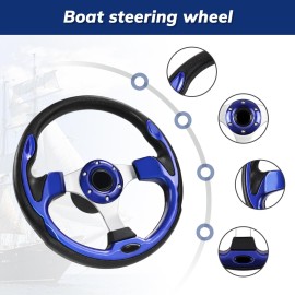 QYMOPAY 12.5inch Boat Steering Wheel, 3/4 Inch Axle Marine Steering Wheel Adapter, Anti-Slip Carbon Fiber for Boats, Yachts, Pontoon Boats Blue