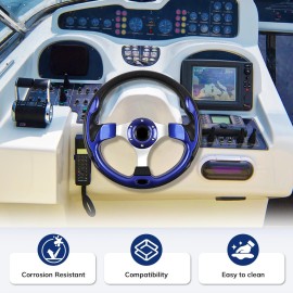 QYMOPAY 12.5inch Boat Steering Wheel, 3/4 Inch Axle Marine Steering Wheel Adapter, Anti-Slip Carbon Fiber for Boats, Yachts, Pontoon Boats Blue